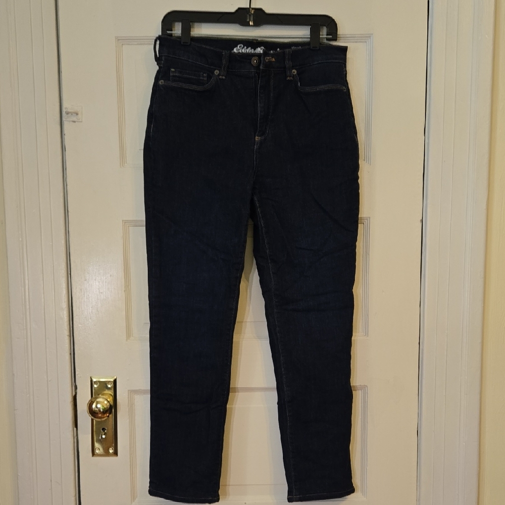 Eddie Bauer Women's Dark Blue Fleece-Lined Jeans Size 8P